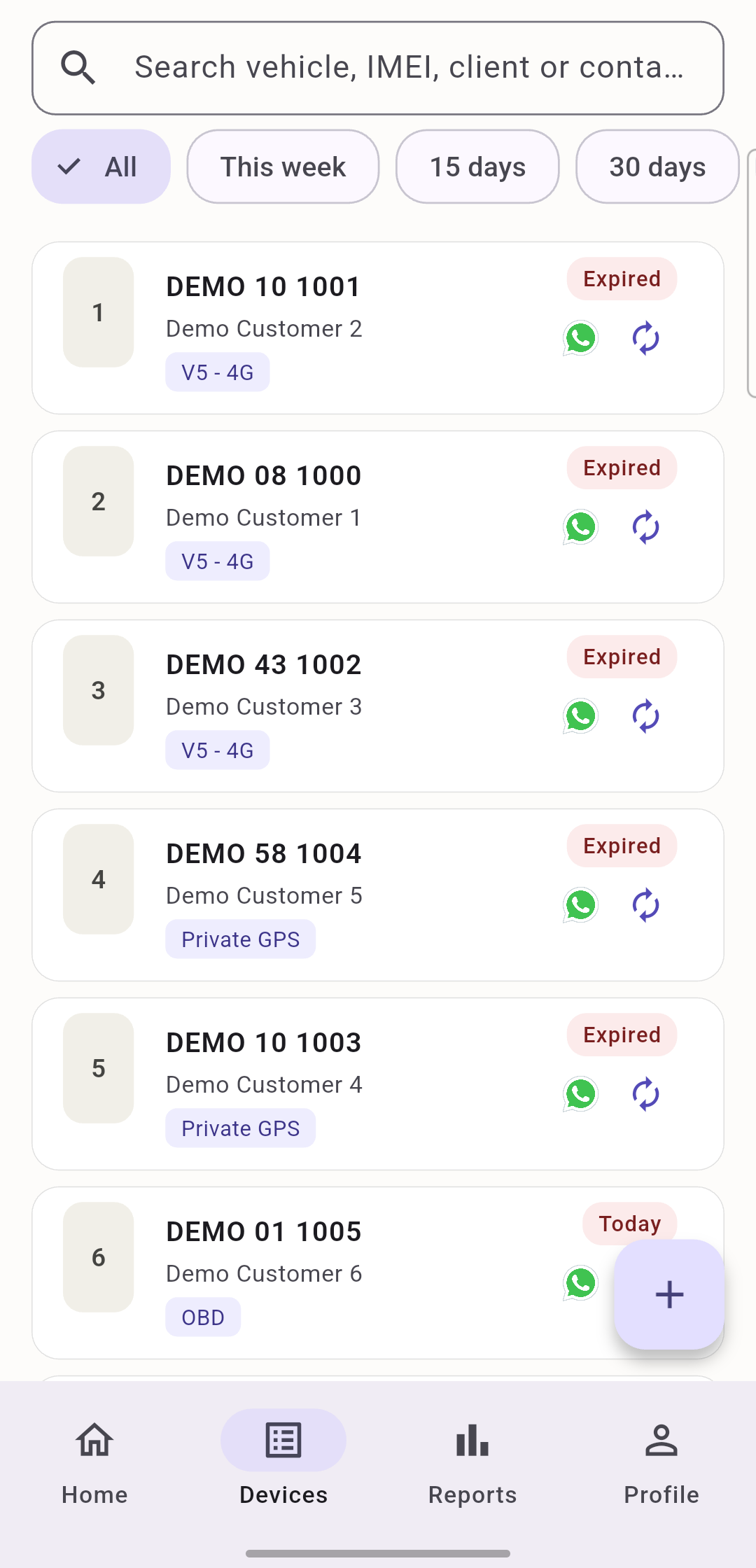 Devices list