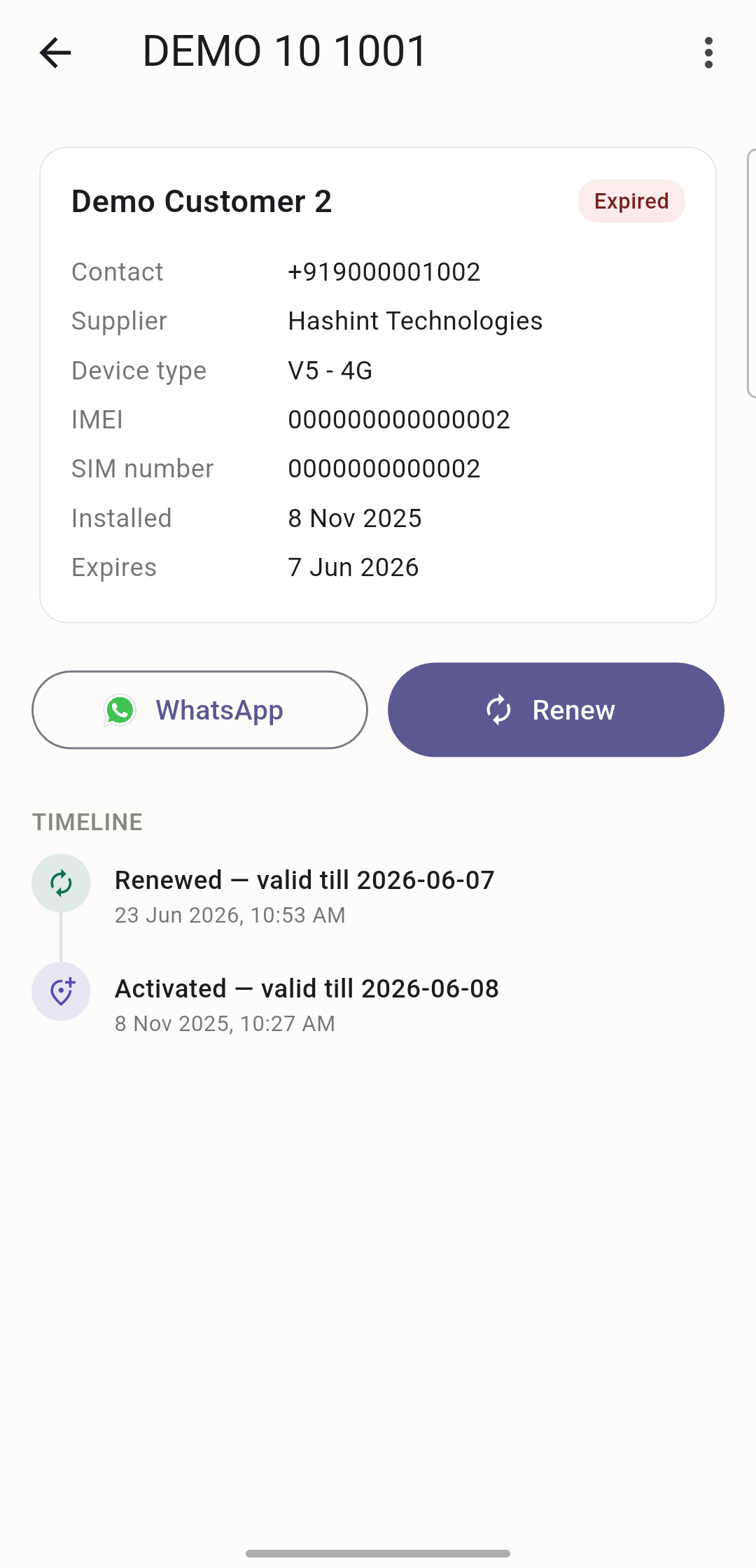 Device detail and timeline